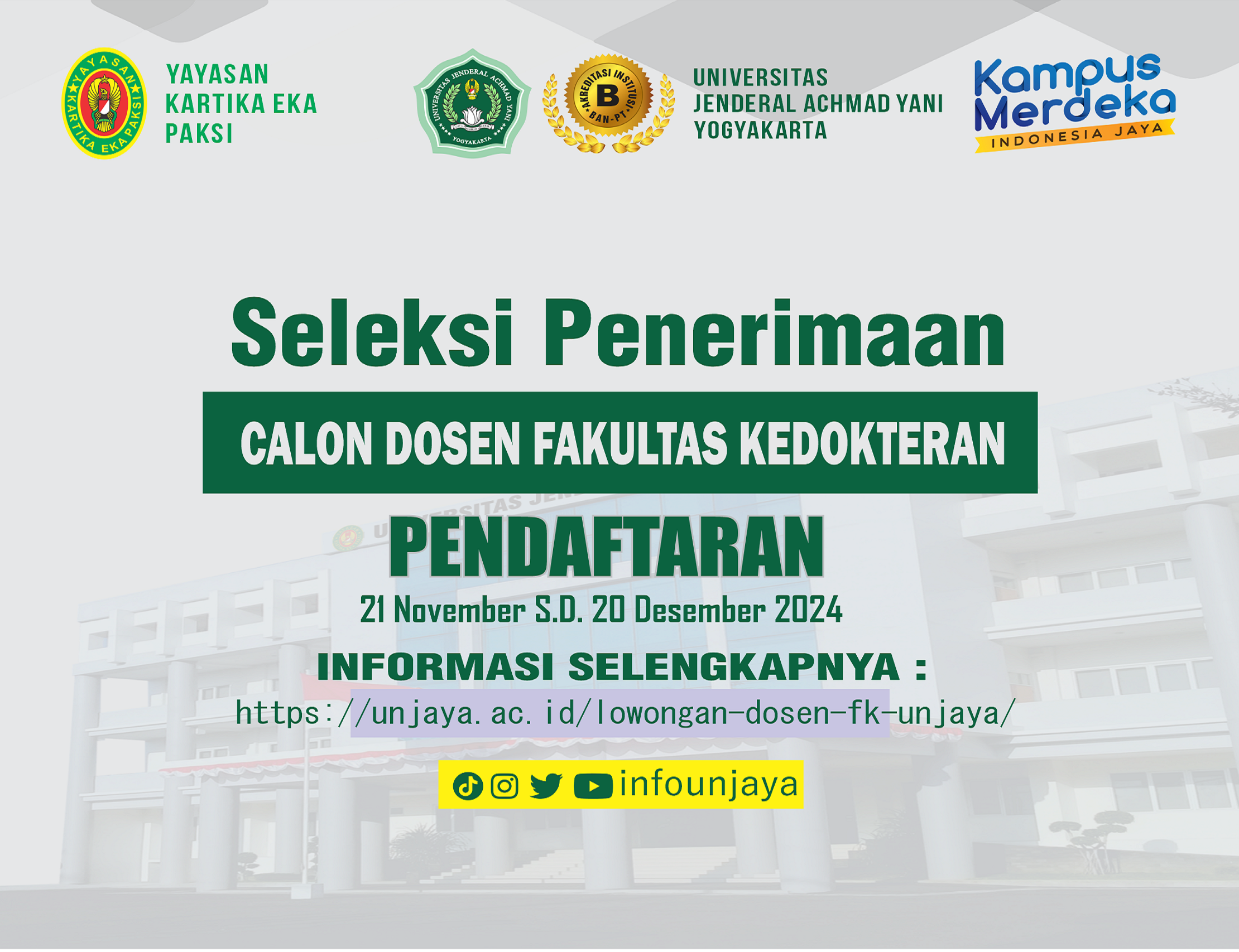 LOWONGAN CALON DOSEN FAKULTAS KEDOKTERAN UNJAYA